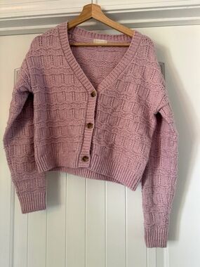 Altar'd State Dusty Pink Textured V-Neck Button Cardigan
